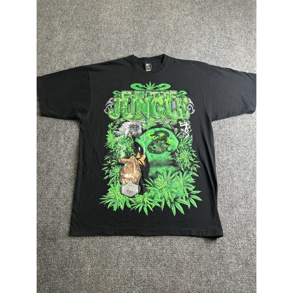 Men's FUYA Jungle Animal Black Graphic Streetwear T-Shirt, Size 2XL